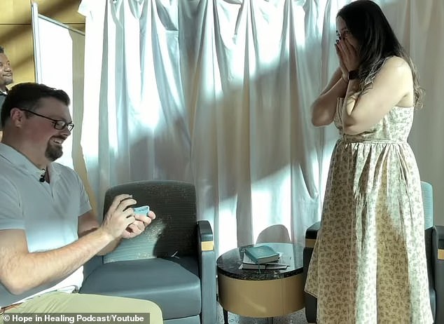 Zach popping the big question as their families and former nurses emotionally watched