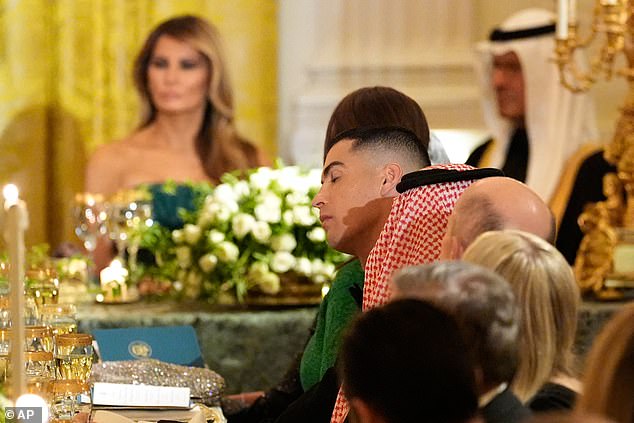 Ronaldo sat near First Lady Melania Trump during the dinner in the White House East Room