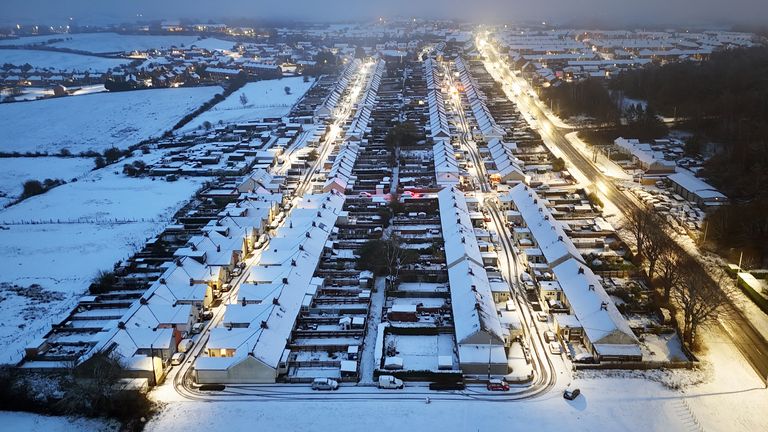 Overnight snow covers Leadgate in County Durham