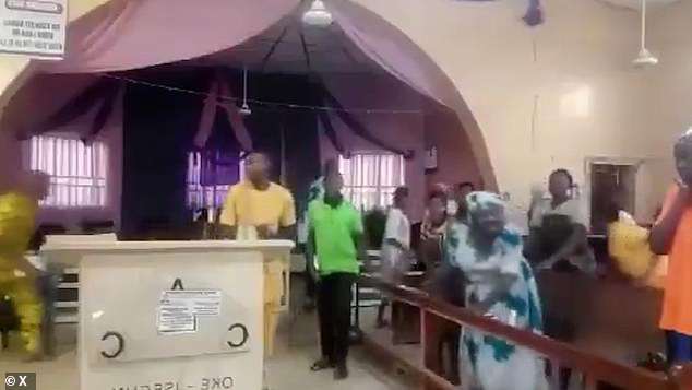 Frightened churchgoers were forced to look for hiding spots when the gunmen started shooting during church service