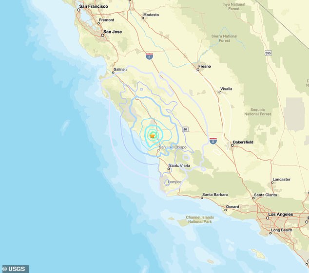 Shockwaves from Tuesday's initial earthquake were reported up and down the coastline, reaching Salinas in the north and Lompoc in the south