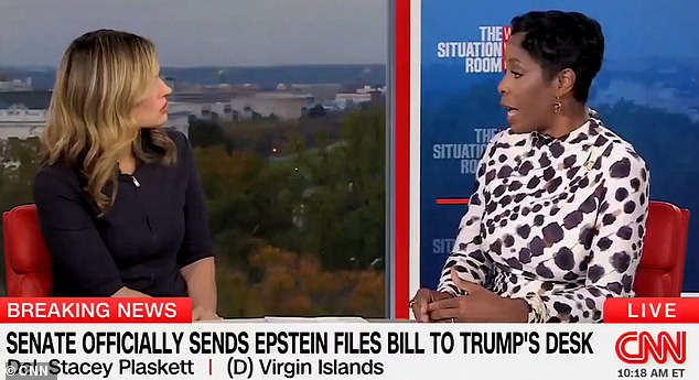 CNN's Pamela Brown (left) repeatedly asked Plaskett if she regretted texting with a known sex offender