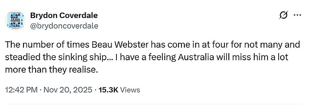 Webster has arguably been Australia's best player since making his Test debut
