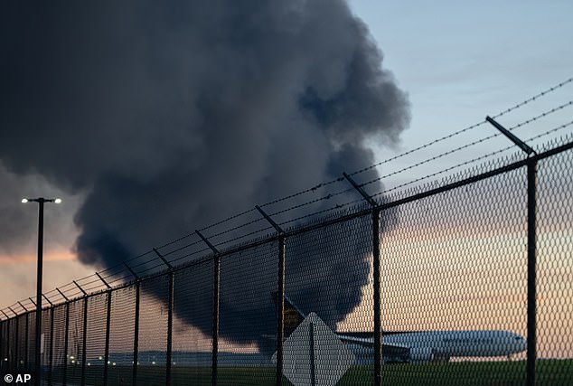 A fire ignited as the engine fell to the ground, and another blaze also started near the left pylon attachment, which continued to burn until the plane crashed