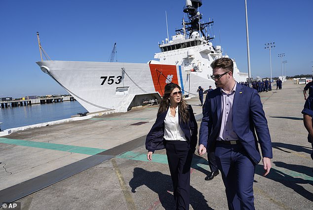 The Department of Homeland Security oversees the Coast Guard during peace time, with Homeland Security Secretary Kristi Noem touring U.S. Coast Guard Station Charleston earlier this month