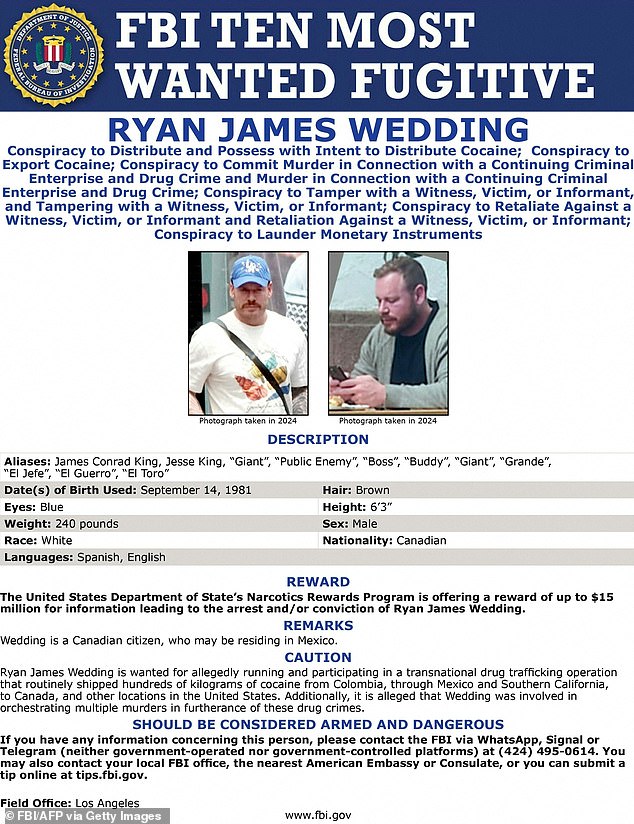 The new wanted poster for Wedding after the FBI increased its reward for information to $15m