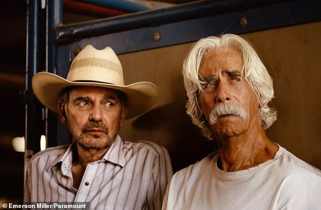 Billy Bob Thornton as Tommy Norris and Elliott as T.L. in Landman season two