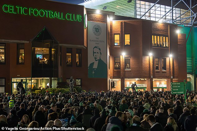 Supporters gather outside Celtic Park to protest following the recent league clash with Falkirk