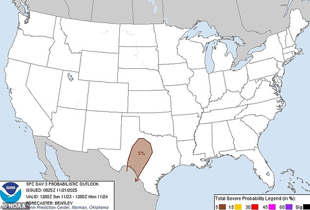 A stronger severe weather notice has been issued for Texas on Sunday, including in cities such as San Antonio, Austin, and Laredo