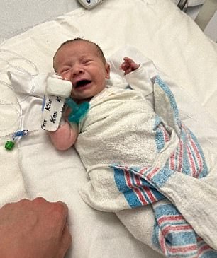 Another lawsuit filed in California centers on the case of A.B., pictured. His parents, Anthony Barbera and Thalia Flores, fed him ByHeart formula exclusively beginning in early October