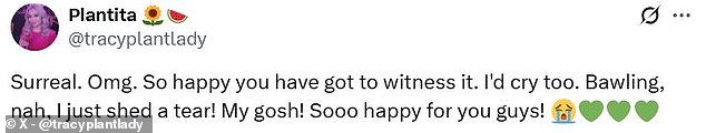 One excited commenter said that they had 'shed a tear' watching Mr Andrik finally see the plant he had hunted for over a decade
