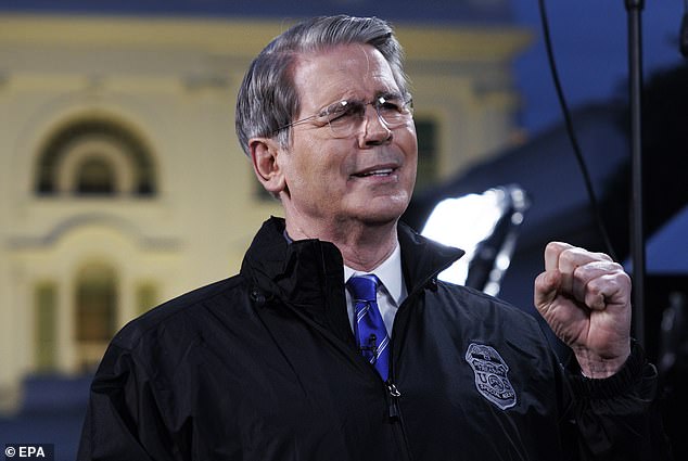 US Treasury Secretary Scott Bessent speaks during a television interview outside the West Wing