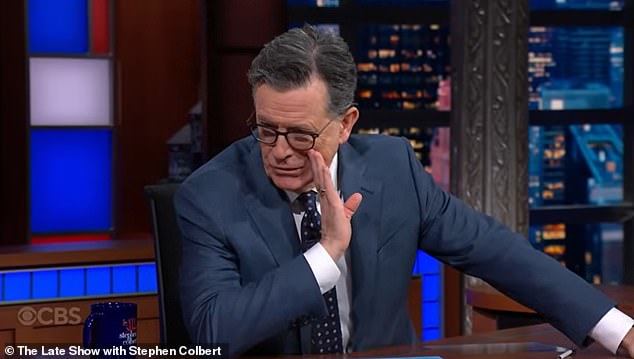 'You're going to get me sued,' Colbert joked in return