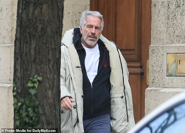 Pictured: Epstein leaving his $75million home in 2019, months before his arrest and his subsequent death