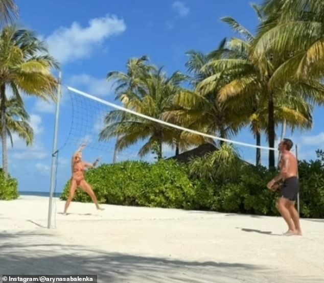 The Belarusian tennis star spent her free time playing beach volleyball with her boyfriend