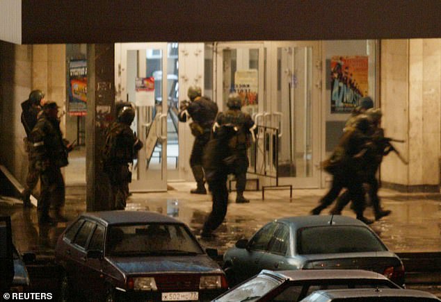 The only time that so-called central nervous system (CNS)-targeting weapons have been used was by the Russian security services during the 2002 Moscow theatre siege (pictured). A gas containing fentanyl derivatives was used to knock out the gunmen inside