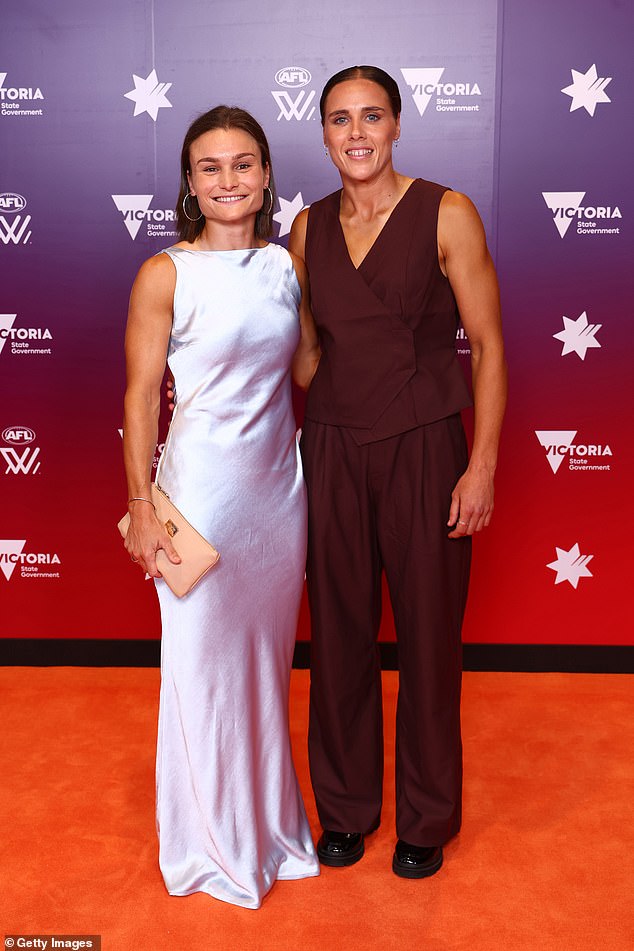 Her team-mate Jasmine Garner (right) was named All-Australian captain for the third time in the past four seasons and equalled teammate Emma Kearney's record with her eighth blazer