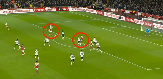 Arsenal's wingers Trossard and Bukayo Saka occupy dangerous positions in and around the box for the goal - again, all thanks to Trossard