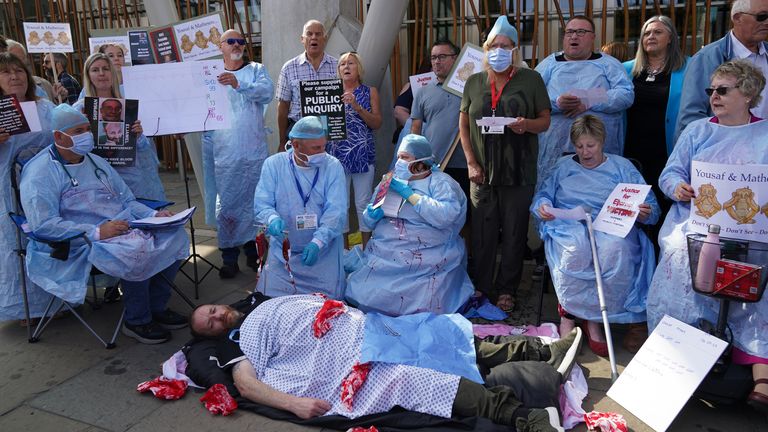Protesters outside the Scottish Parliament in September 2023 demand a public inquiry. Pic: PA