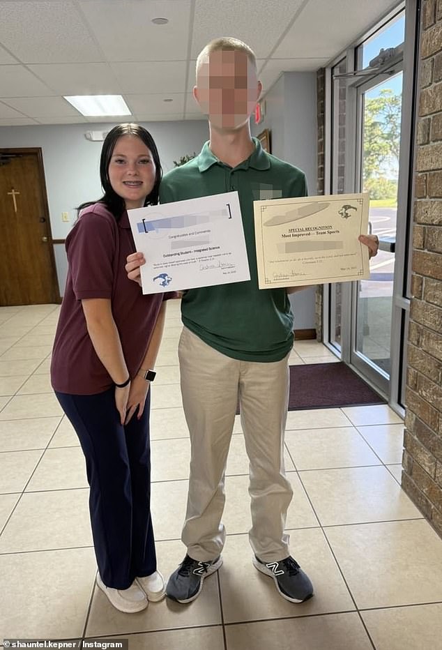 Anna is seen congratulating her 16-year-old stepbrother on receiving a pair of school awards