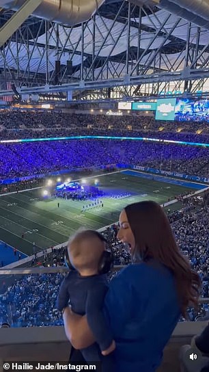 Eminem's eight-month-old grandson Elliot Marshall McClintock got to watch his surprise performance during the NFL Halftime Show held at Ford Field in Detroit, MI on Thanksgiving