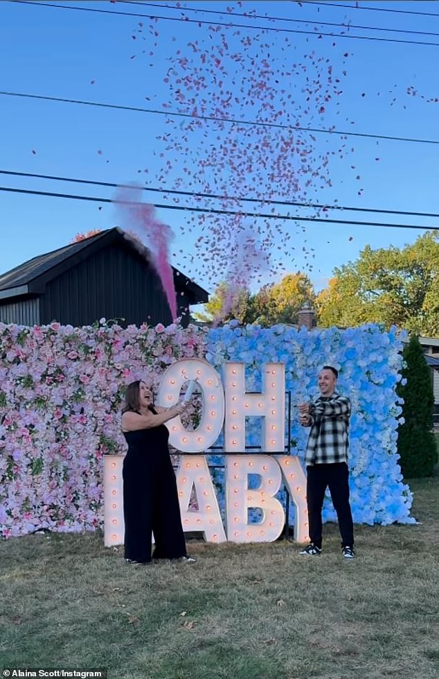 The Stans producer-star famously adopted his 50-year-old ex-wife's niece Alaina Scott (L, pictured October 14), and now she and her husband Matt Moeller (R) are expecting a baby girl next year