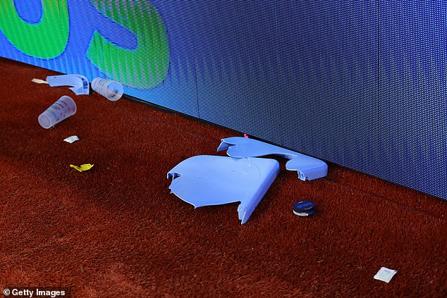 Seats were ripped from the stands and flung onto the pitch in scenes of destructive chaos