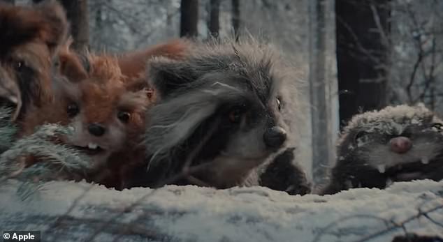 During filming, many of the larger animals were operated by men in blue bodysuits who were later digitally edited out, while others were glove puppets