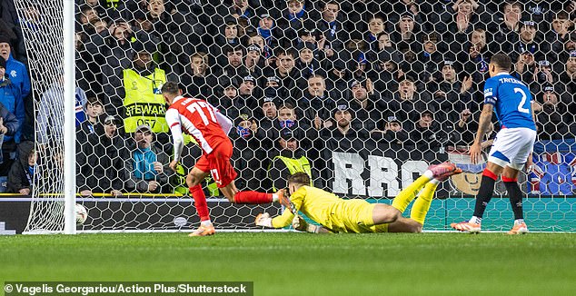 Gabri Martinez scores the equaliser for the Portuguese visitors, who were down to 10 men