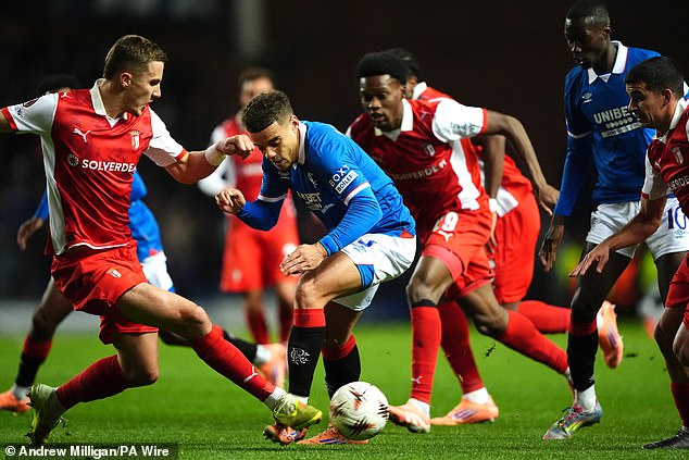 Max Aarons is crowded out on an evening when Rangers struggled to get a grip of the game