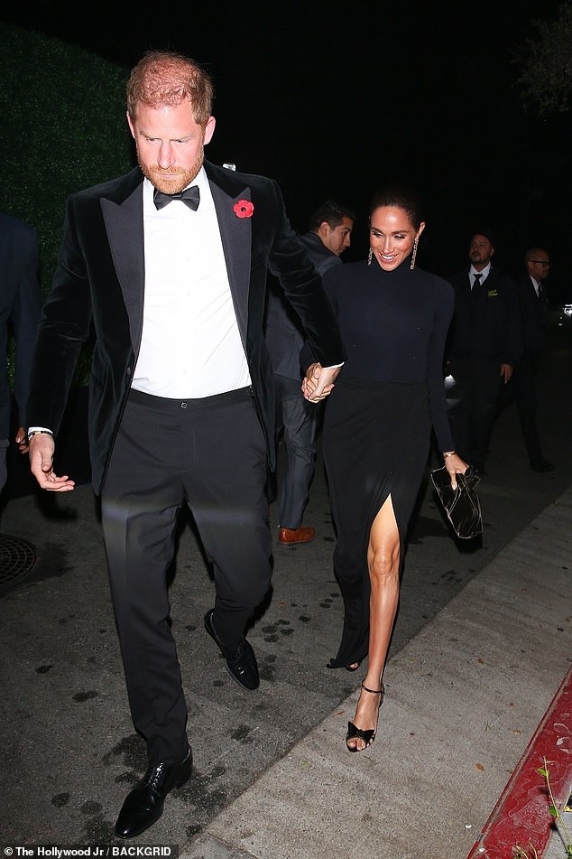 Paparazzi photos of Harry clutching wife Meghan’s hand as they arrived at Momma Kardashian’s no-expenses-spared do were instantly beamed across the world.