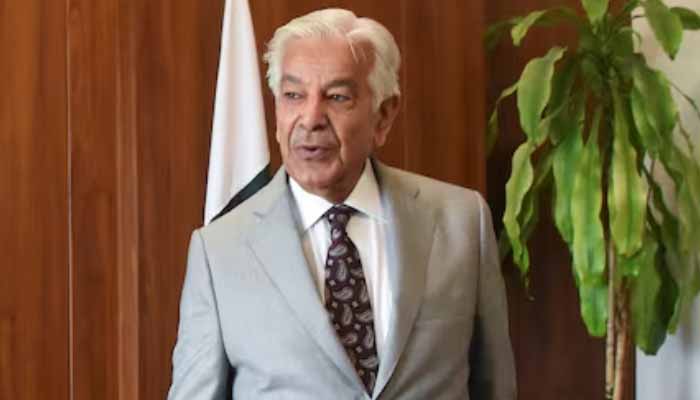 Defence Minister Khawaja Asif stands before an interview with Reuters in Islamabad, April 28, 2025. — Reuters