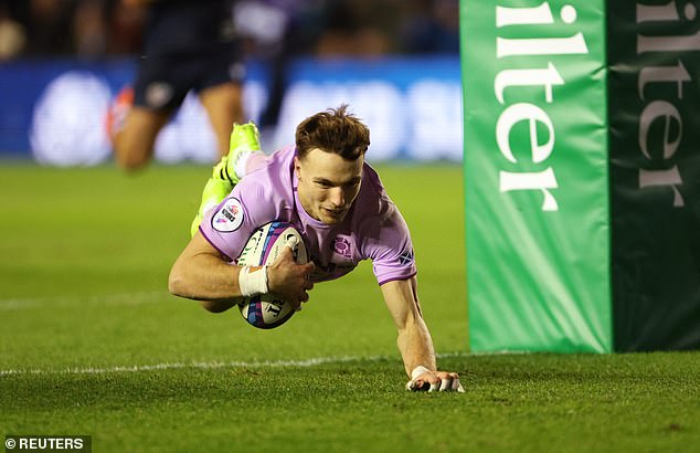 Scotland's Jamie Dobie scores their fourth try in the rout of the USA