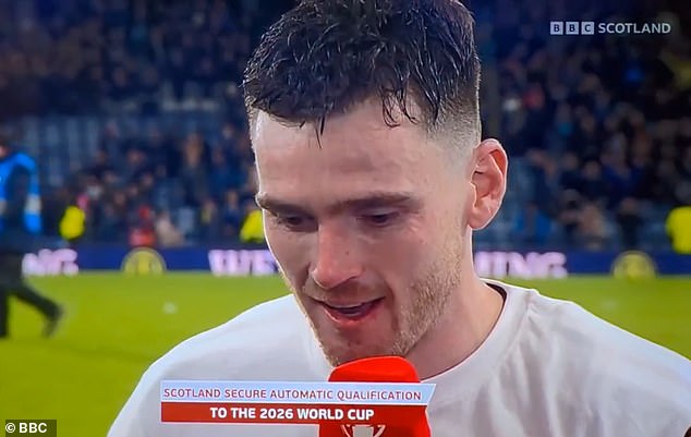 Andy Robertson was on the brink of tears as he paid tribute to Diogo Jota after leading Scotland to World Cup qualification