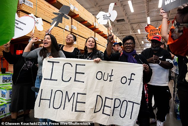 Anti-ICE demonstrators gathered at Home Depot to stage a bizarre protest which involved buying and returning 17c ice scrapers to clog up the store with nuisance orders