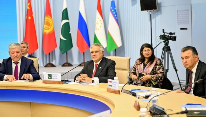 Deputy Prime Minister and Foreign Minister Ishaq Dar speaks during 24th meeting of Shanghai Cooperation Organisation Council of Heads of Government in Moscow, Russia, November 18, 2025. — X/@ForeignOfficePK