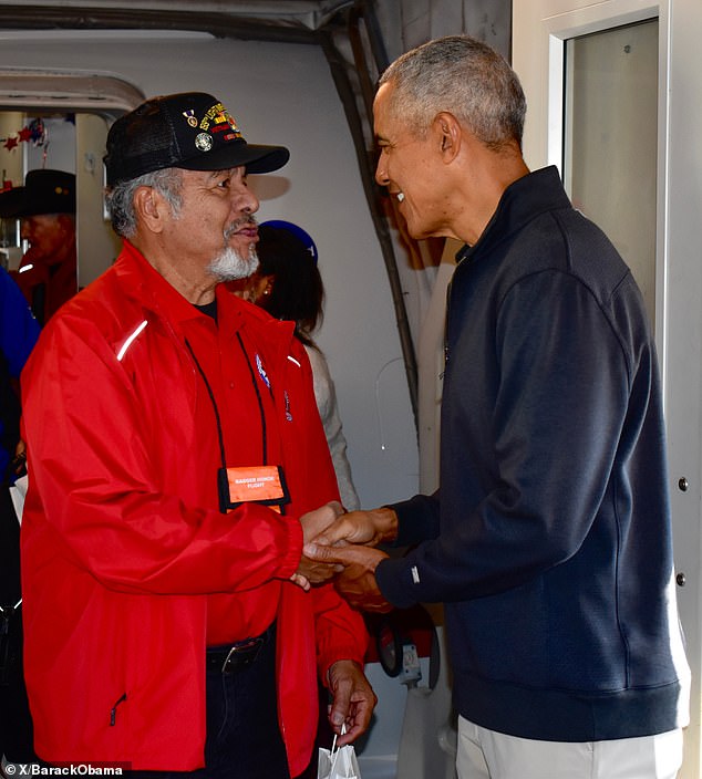 Barack Obama surprised a group of veterans and their families when he boarded an Honor Flight that had recently landed in DC from Madison, Wisconsin