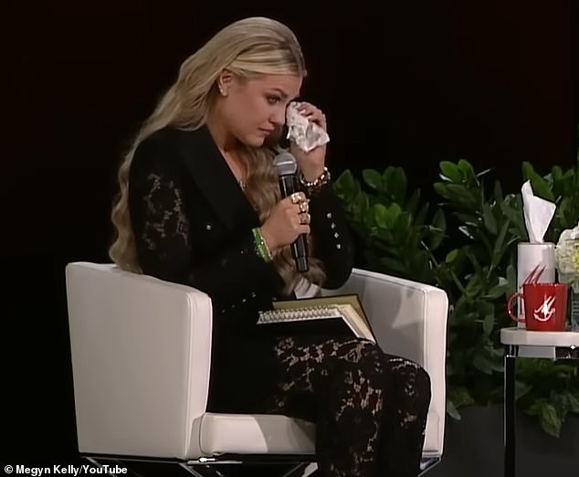 Erika Kirk, the widow of conservative activist Charlie Kirk, tearfully revealed how she had been 'praying to God' she was pregnant when her husband was shot and killed in September