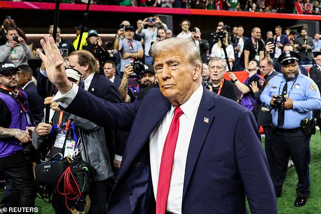 Trump pictured greeting people as he attended the Super Bowl LIX in New Orleans in February