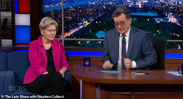 Elizabeth Warren wasted no time tearing into Stephen Colbert's bosses at CBS parent Paramount during an appearance on his show Thursday night