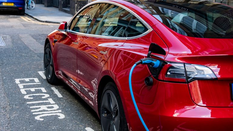 A Tesla in a charging bay in central London. Pic:iStock