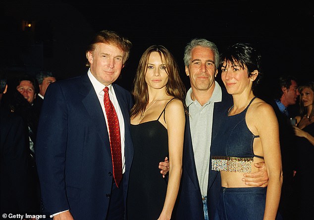 Donald Trump and then-girlfriend Melania Knauss, Jeffrey Epstein, and Ghislaine Maxwell at the Mar-a-Lago Club in February 2000