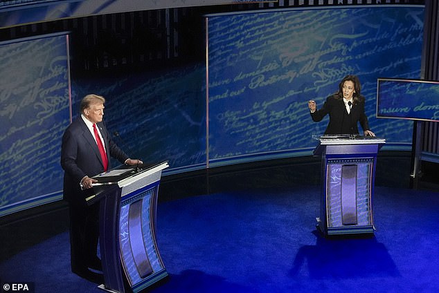 Donald Trump and Kamala Harris on the debate stage when Trump claimed migrants in Springfield, Ohio were 'eating the dogs, eating the cats'