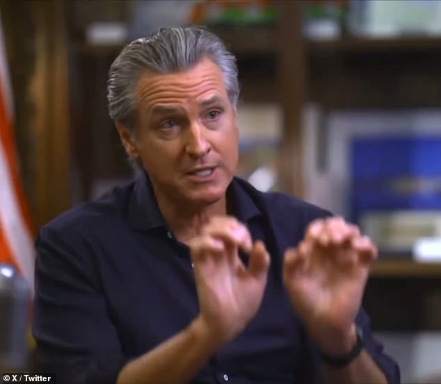 Gavin Newsom raised eyebrow with his overly expressive hand gestures during an interview with ABC