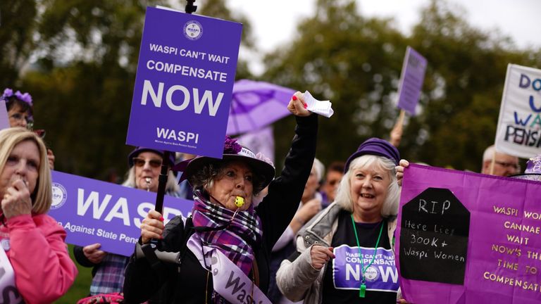 Waspi campaigners at a protest in Westminster in October last year. Pic: PA