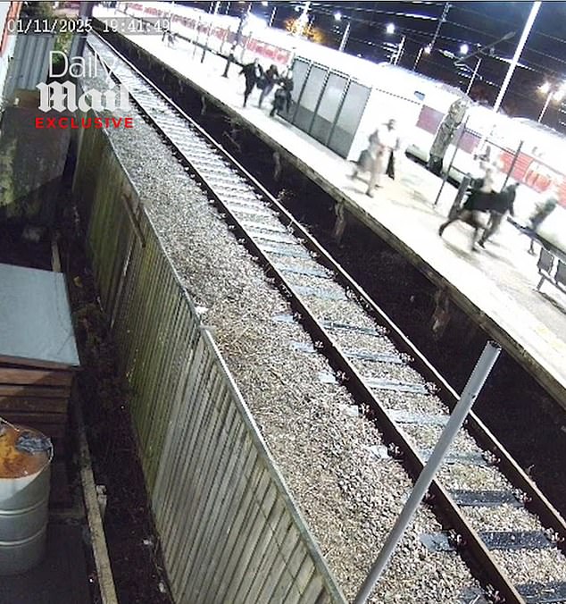 Terrified passengers were seen running along Huntingdon station's platform 2 trying to escape on Saturday night