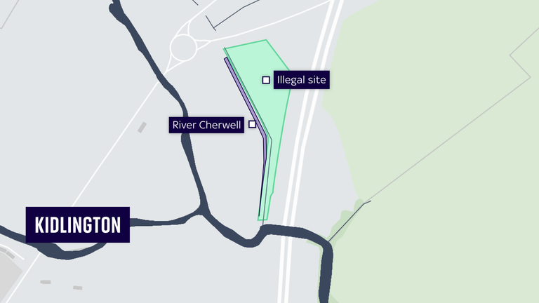 The illegal site is on the edge of Kidlington in Oxfordshire