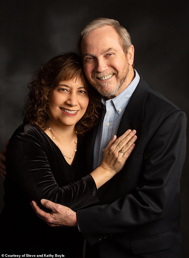 Steve Boyls (pictured with wife Dr Kathy Boyls) fell ill in 2021 with a severe case of COVID. While in a coma for three weeks, he claims he saw heaven