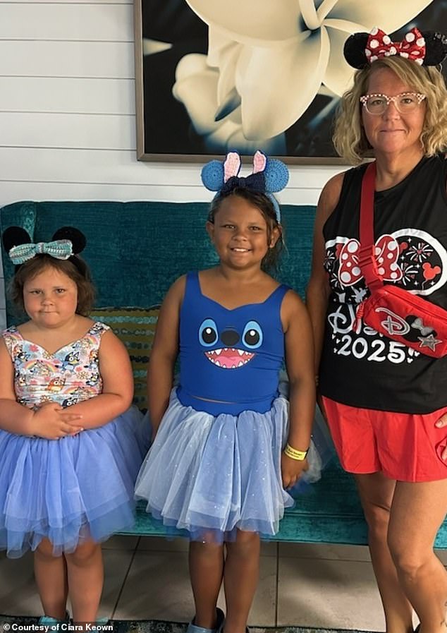 Luna (left) and Harper are pictured earlier this year with their mother Ciara (right) after losing weight with medication and lifestyle changes