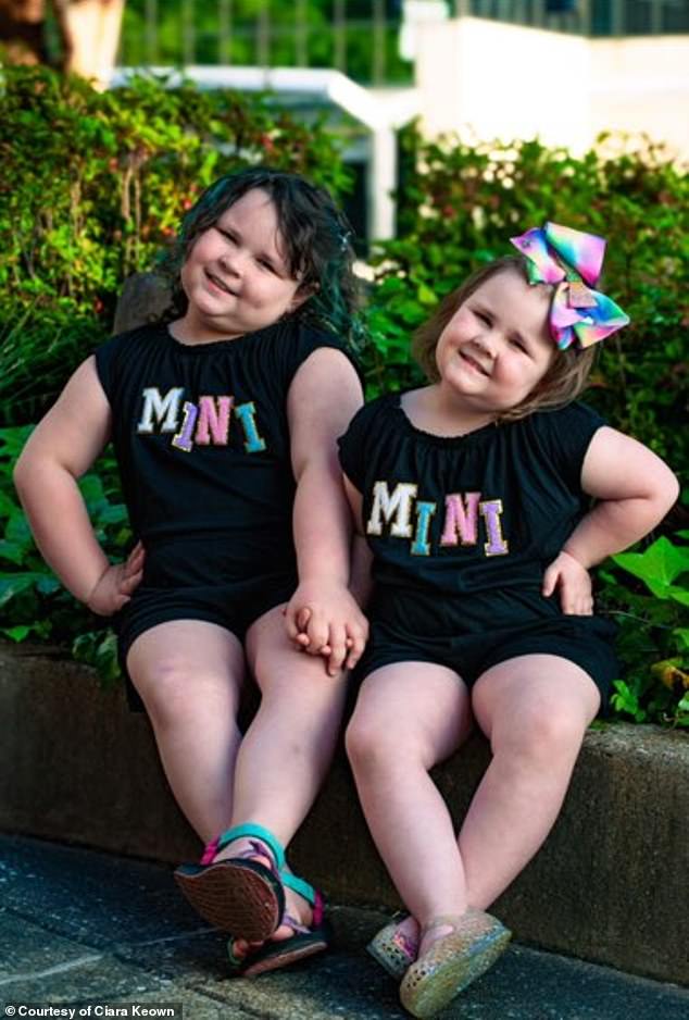 Harper (left) and Luna Keown were both diagnosed with the rare genetic disorder Bardet-Biedl syndrome (BBS), which leads to an insatiable appetite and uncontrolled weight gain